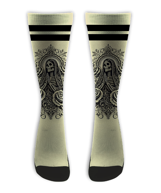 Meia Cano Alto - Santa Morte Crema