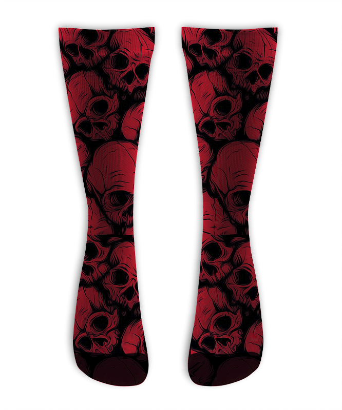Meia Cano Alto - Skull Full Red