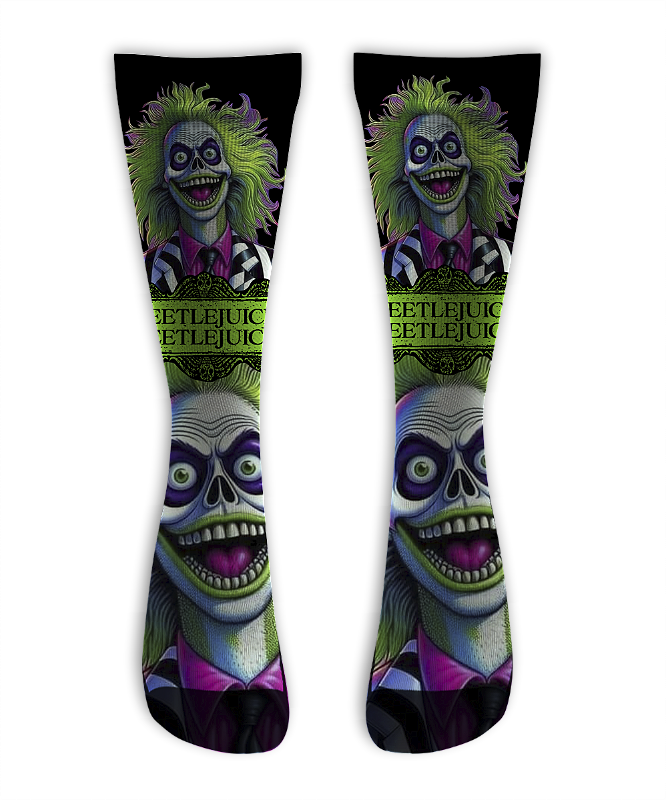 Meia Cano Alto - Bettlejuice Black NEON