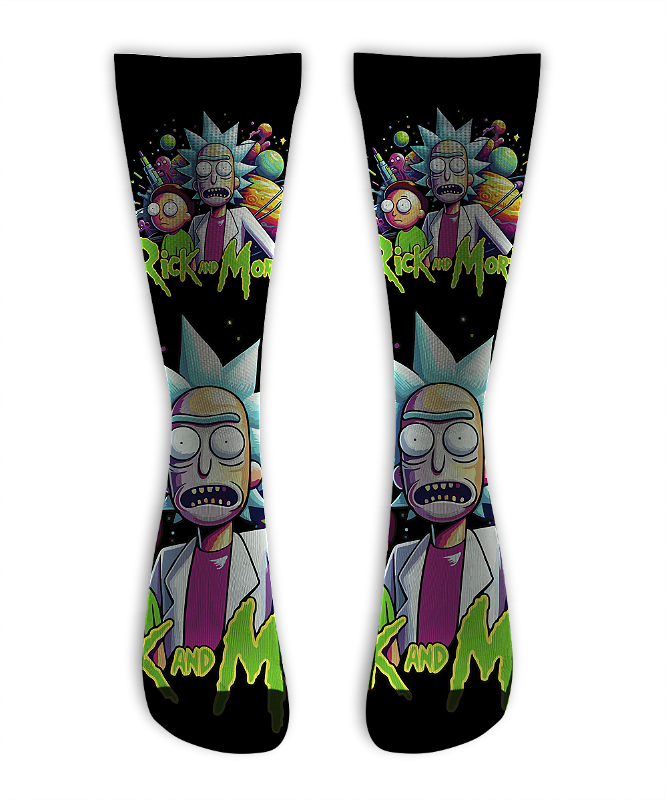 Meia Cano Alto - Rick and Morty Black NEON
