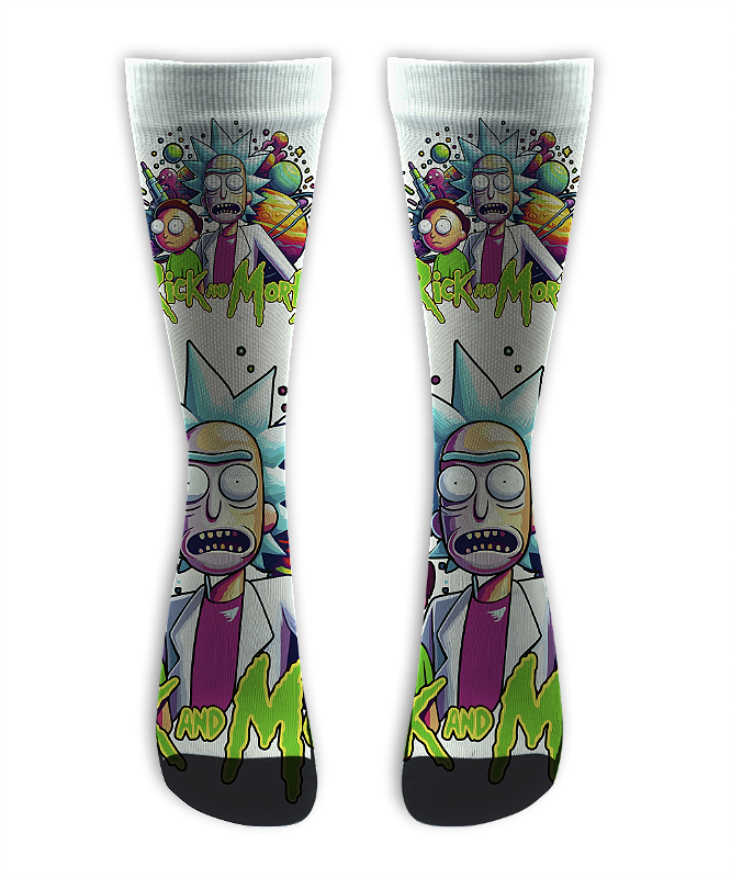 Meia Cano Alto - Rick and Morty White NEON