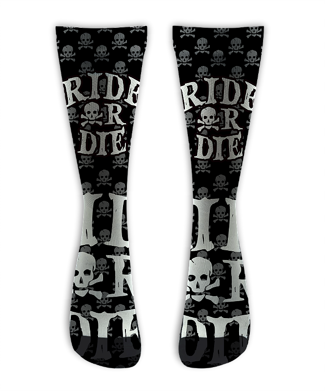 Meia Cano Alto - Ride or Die Skull