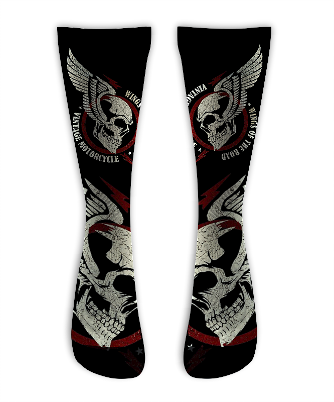 Meia Cano Alto - Skull Wings on Road