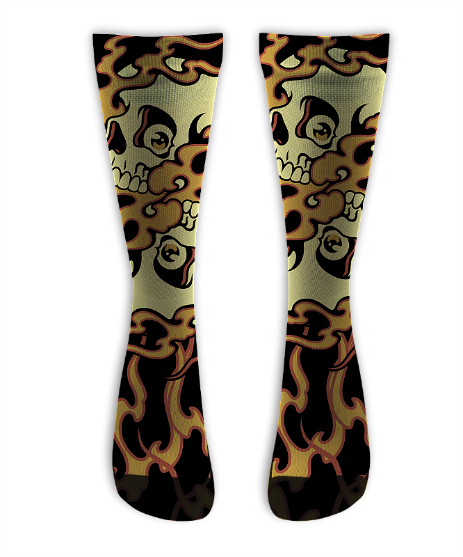 Meia Cano Alto - Skull Flames Old School