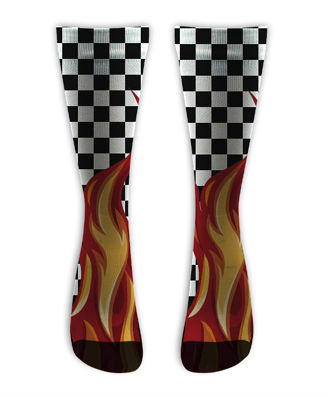 Meia Cano Alto - Quadriculado PB Flames