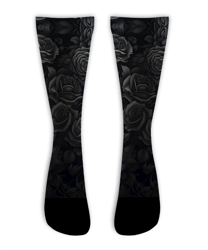 Meia Cano Alto - Roses Degrade Black