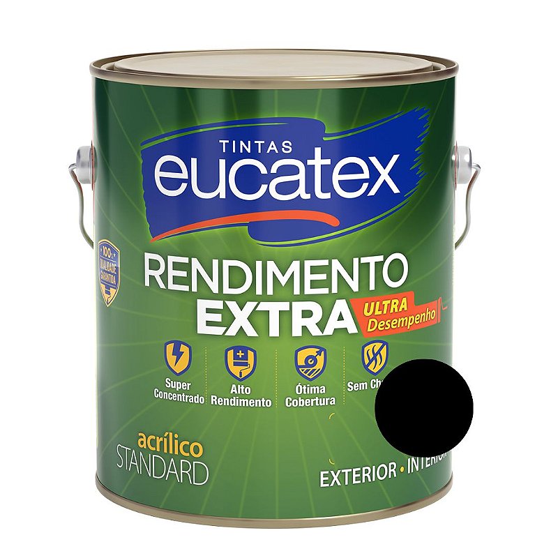 Tinta Acrílica Rendimento Extra - Cor Preto Onix -3,6L-  Eucatex
