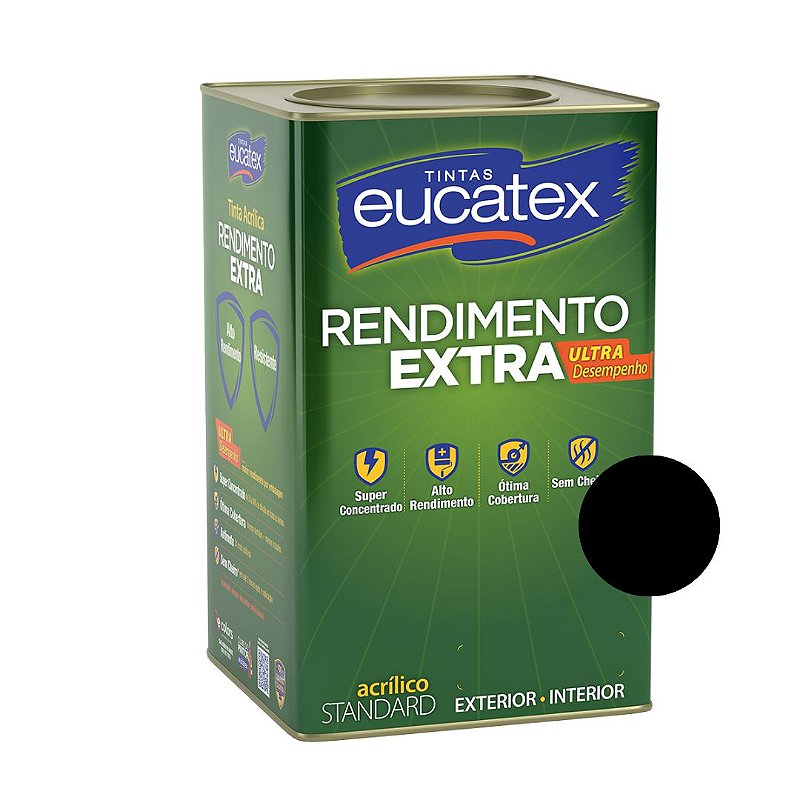 Tinta Acrílica Rendimento Extra - Standard - Preto Onix Fosco -18L-  Eucatex