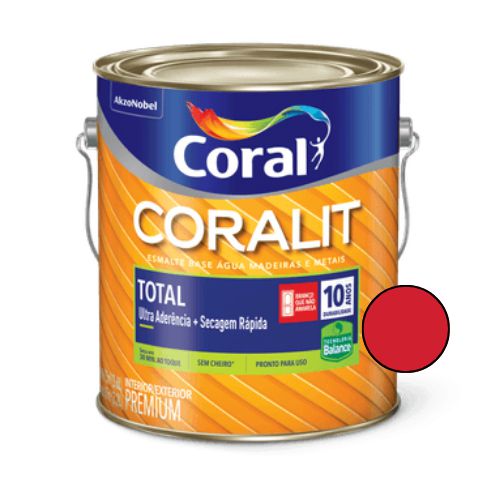 Esmalte base água Coralit Total Brilhante Vermelho 3,6l - Coral