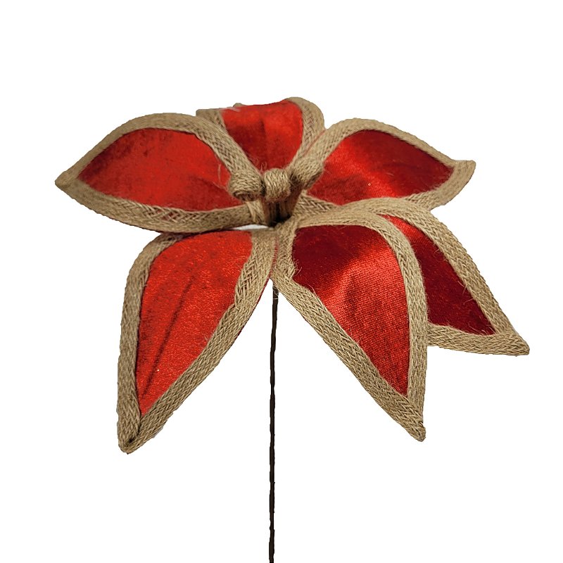 Flor Natalina Vermelha/Marrom - 30cm - Christa DeCoração