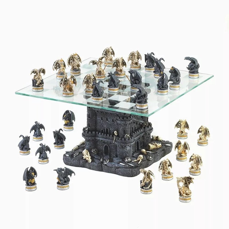 Jogo de xadrez medieval resina tabuleiro resina vermelho