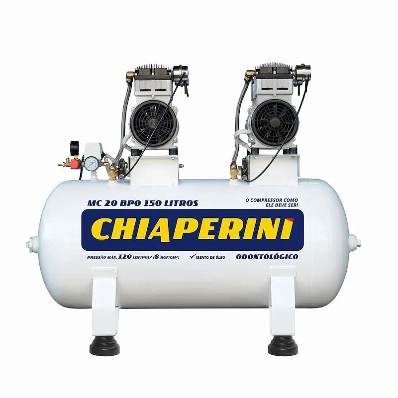 Compressor odontológico 20 pcm 150 litros sem óleo - Chiaperini MC