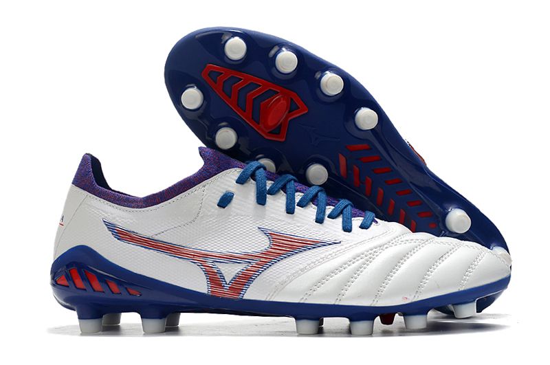 Mizuno Morelia Neo III ホワイト/ブルー Chuteira Campo Mizuno Morelia Neo 3 FG Branca e Azul