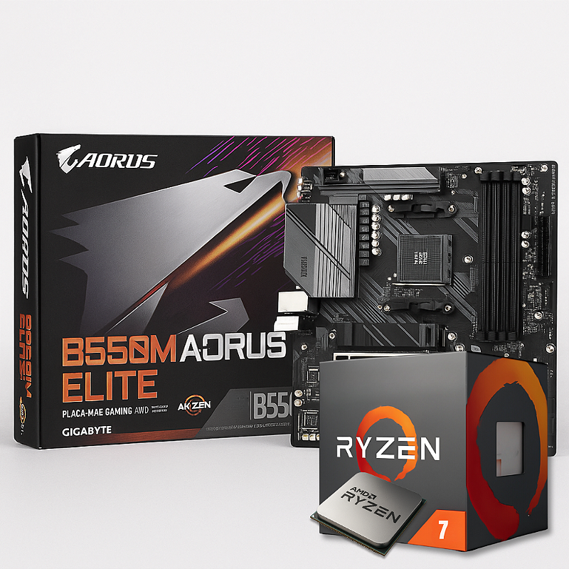 Kit AMD Ryzen 7 5700X + Placa Mãe B550M Aorus Elite AX - Lojas