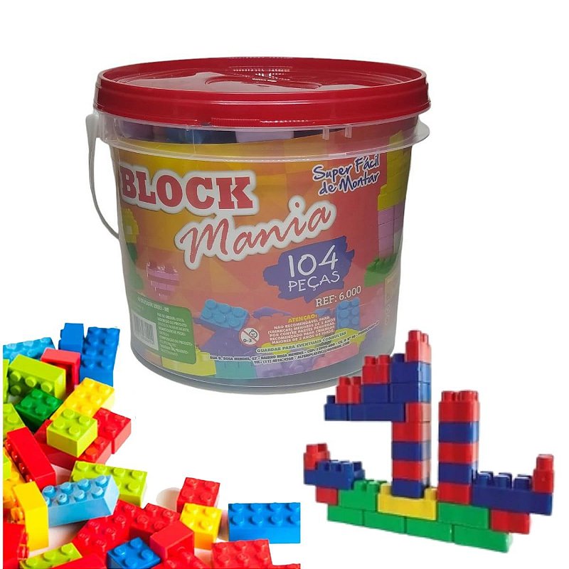 Jogo Balde Montar Blocos Block Mania 52 Peças Ref: 5000