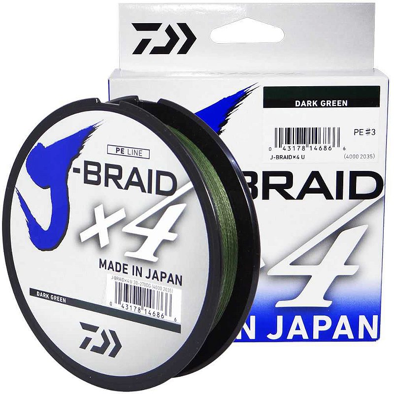 Linha Multifilamento Daiwa J-Braid X4U 0,25 mm 30 lb 135m - verde