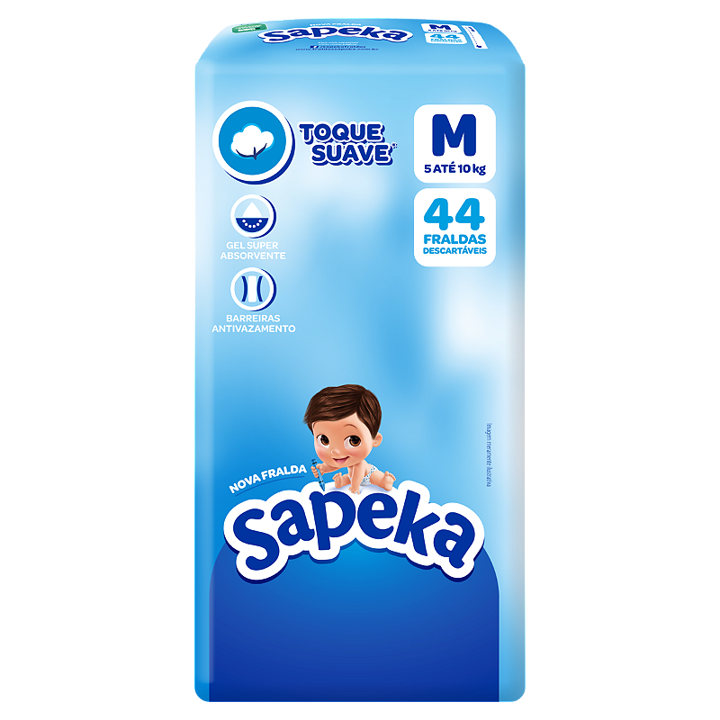 FRALDA SAPEKA TOQUE SUAVE M C/44 UNIDADES - Clube da Fralda