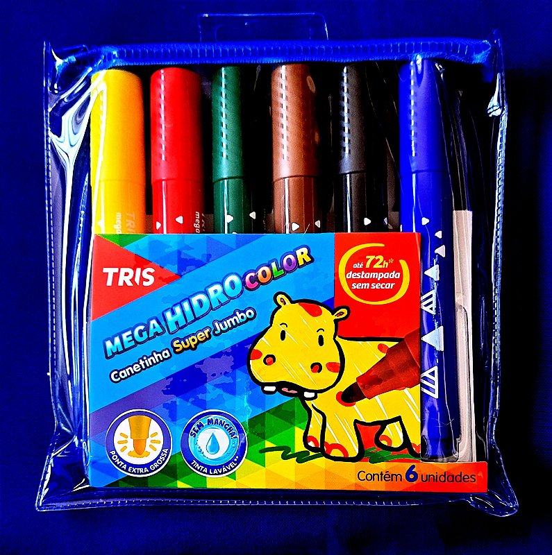 Canetinha Super Jumbo Mega HidroColor Tris - 6 cores - ponta extra ...