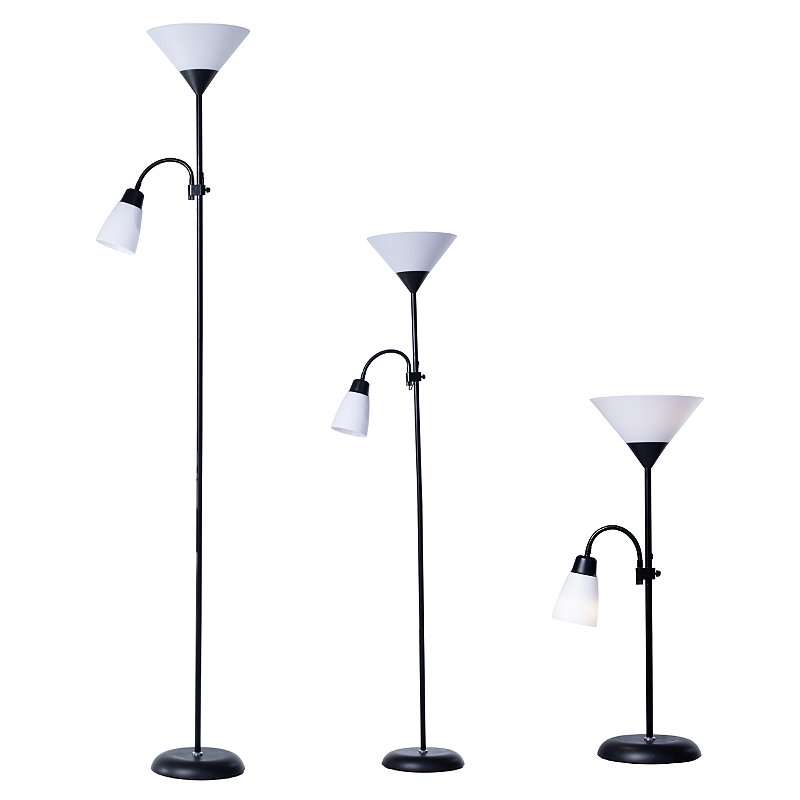 Luminária de Chão TechLed 170cm Preta | 2 Pontos de Luz E27 Interruptor Duplo