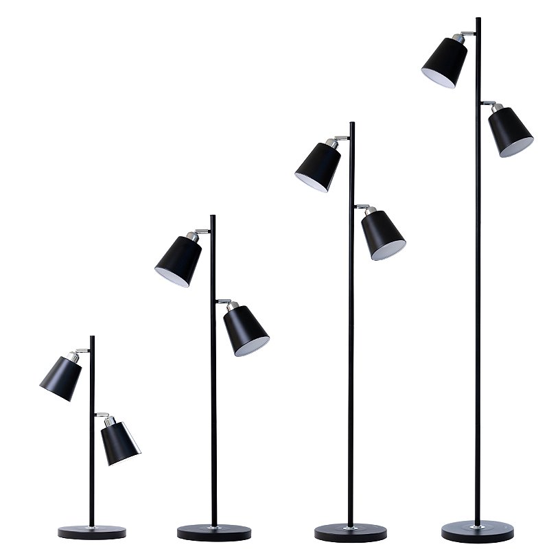 Luminária de Chão Preta TechLed | 2 Cúpulas E27 | Interruptor Duplo