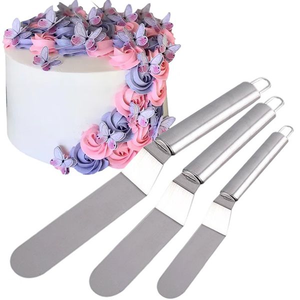 Kit Jogo de Espátulas Lilás Inox 3 Peças Para confeitaria - Shop