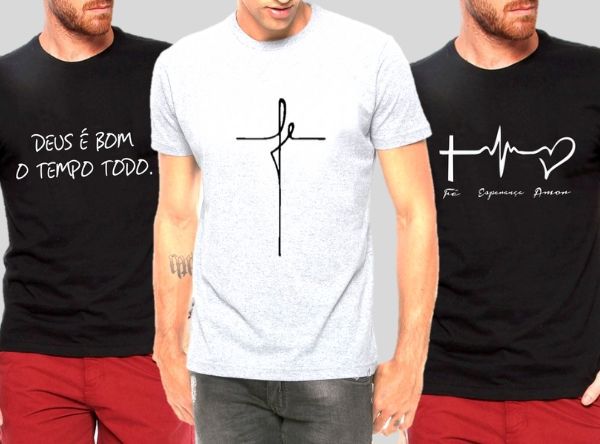 Camiseta Masculina Estampas Deus é Bom, Fé Cruz ou Fé Esperança - Algo -  OutletVestFácil Vestuários e Acessórios