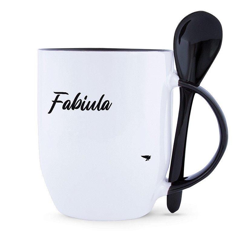 Caneca Branca com Colher e Interior Preta,  325ml - Personalizar - Darosaa