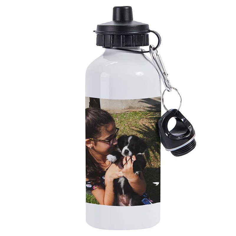 Garrafa Térmica Alumínio Branca 600ml Seu Pet Personalizada