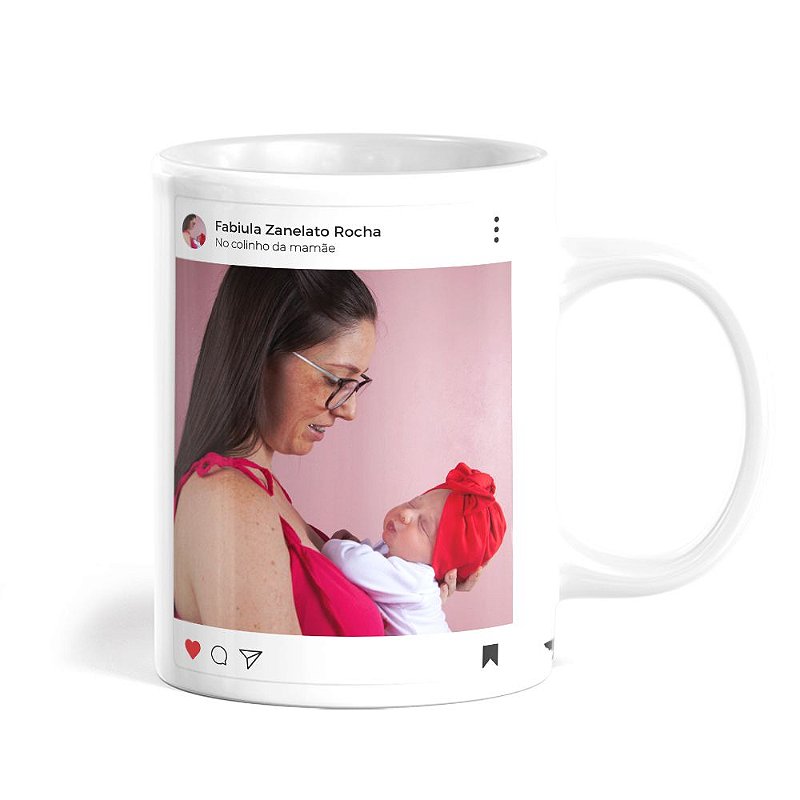 Caneca Branca Instagram Personalizada, Cerâmica, 325ml - Darosaa