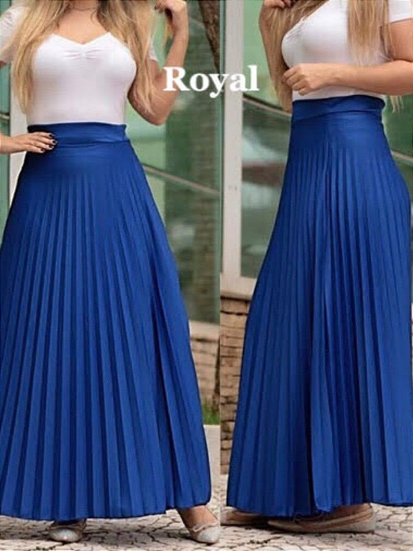 Saia Plissada Longa Azul Royal - Donna Vanda Moda Prime|Saias e Vestidos -  Moda Social e Evangélica