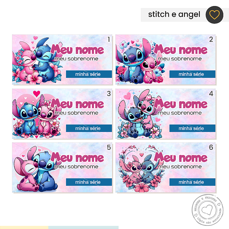 ETIQUETA ESCOLAR Stitch e Angel - Recortes e Fricotes