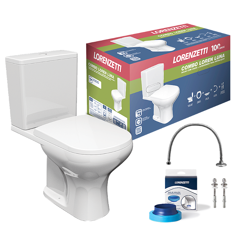 Combo Loren Luna Vaso Sanitário/Caixa Acoplada/Acessórios