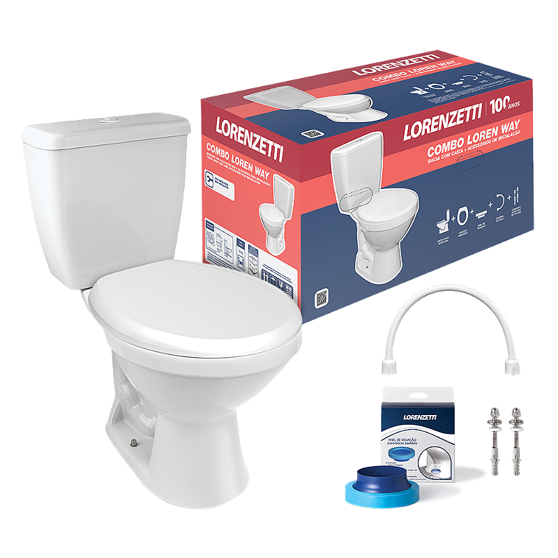 Combo Loren Way Vaso Sanitário+Caixa Acoplada+Acessórios Branco