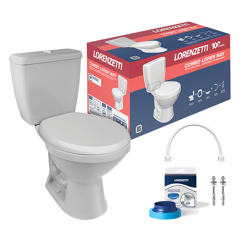 Combo Vaso Sanitário/Caixa Acoplada/Acessórios Loren Way Cinza