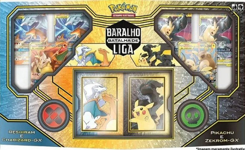 Box Baralho Batalha de Liga - Reshiram e Charizard-GX e Pikachu e