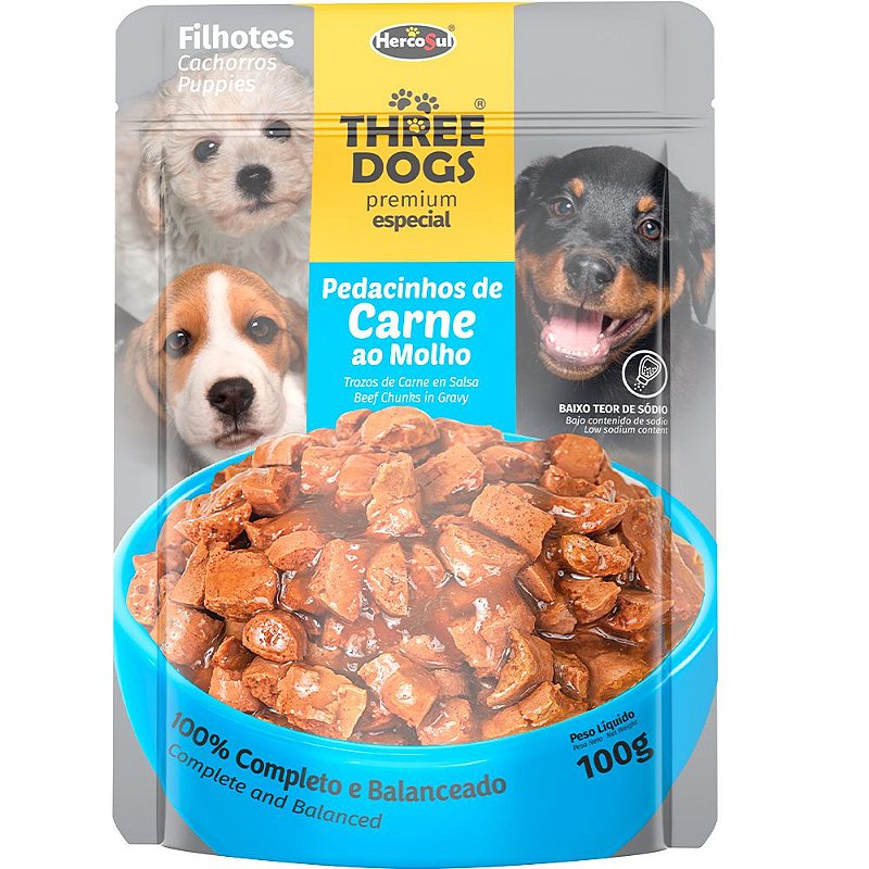 Ração Úmida Three Dogs Sachê Premium Especial para Cães Filhotes