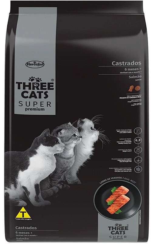 Ração Three Cats Super Premium para Gatos Castrados 6 Meses +