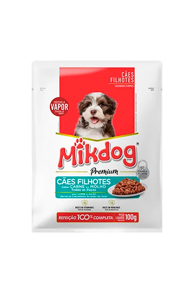 Ração Úmida Mikdog Premium Sachê Sabor Carne ao Molho para Cães