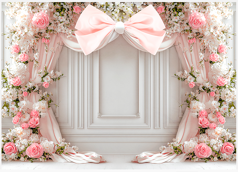 Painel de Festa em Tecido Sublimado Floral e Laço Rosa - Sublime Sonhos ...