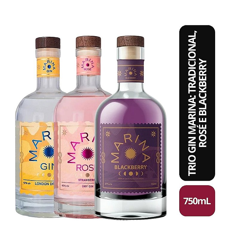 Trio Gin Marina: Tradicional, Rosé e Blackberry - 750ml (cada