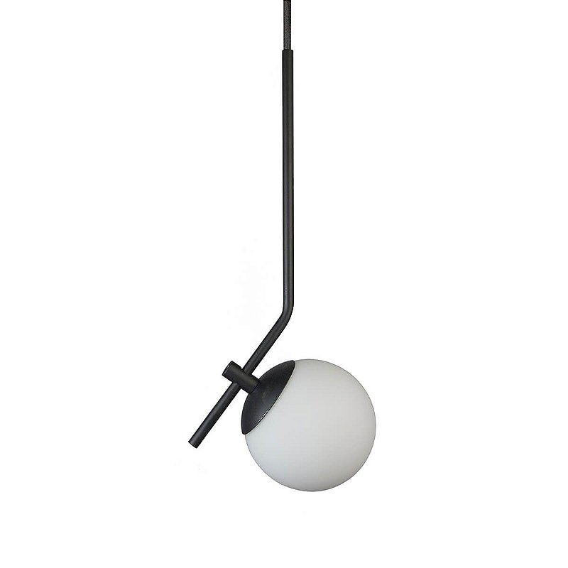 Pendente On Ly Preto Com Globo Esfera De Vidro Branco Trybo Design E Iluminação