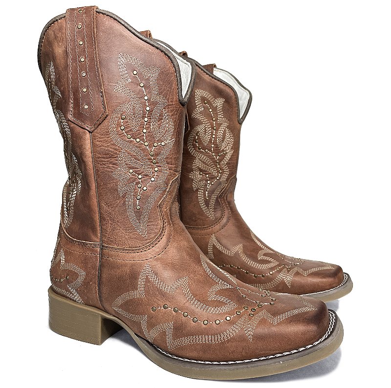 Quadrad Bota Texana Feminina Touro Sentado Cano Curto Fossil Bord Bico Quadrad ...