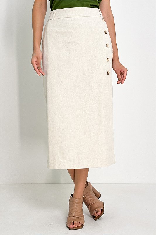 Buy saia midi de linho com botoes Online Sale