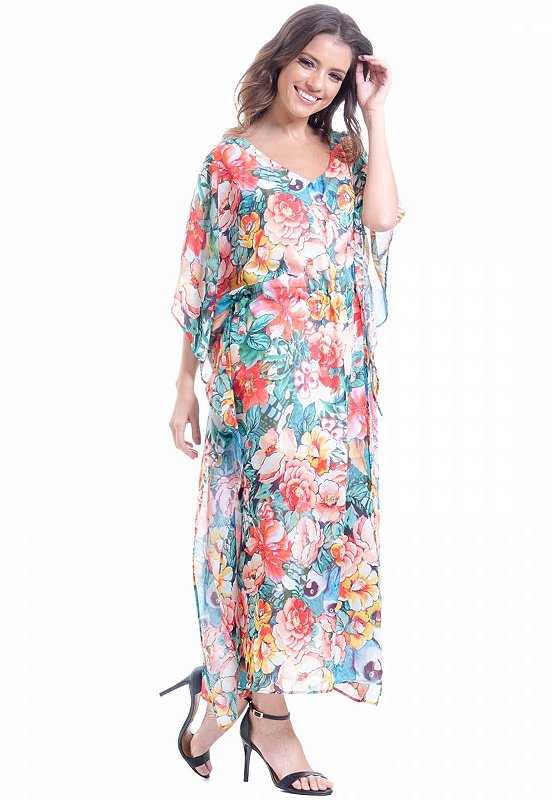 vestido longo crepe floral