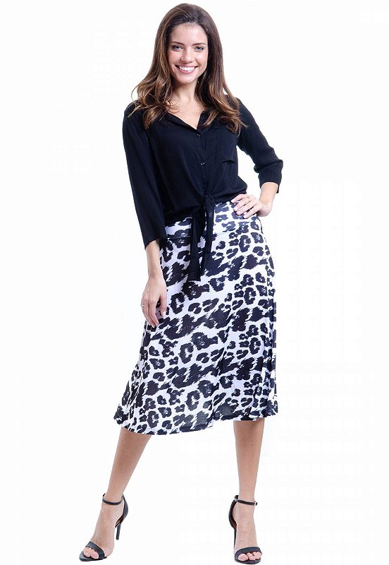 saia midi preto e branco