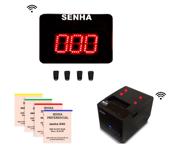 Painel Orientador de Filas Painel de Senha  compactodigito de 7 cm - Com Impressora de 04 Setores Sem Fio