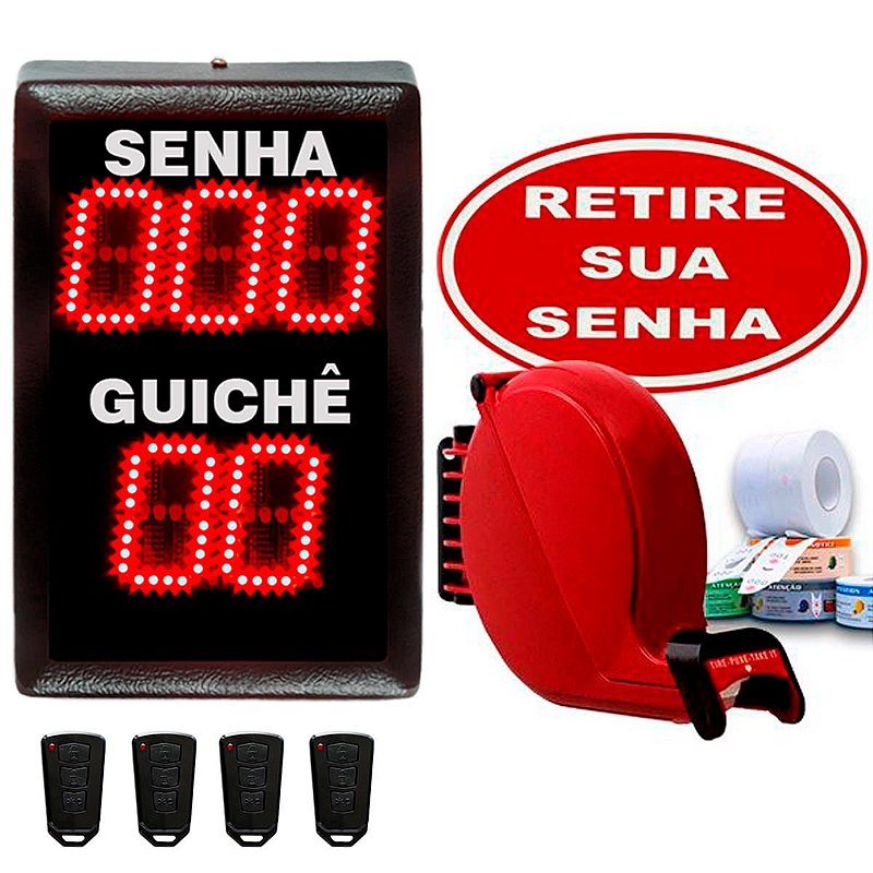 Painel Eletronico Senha com 4 Guichê + Dispensador de Senhas