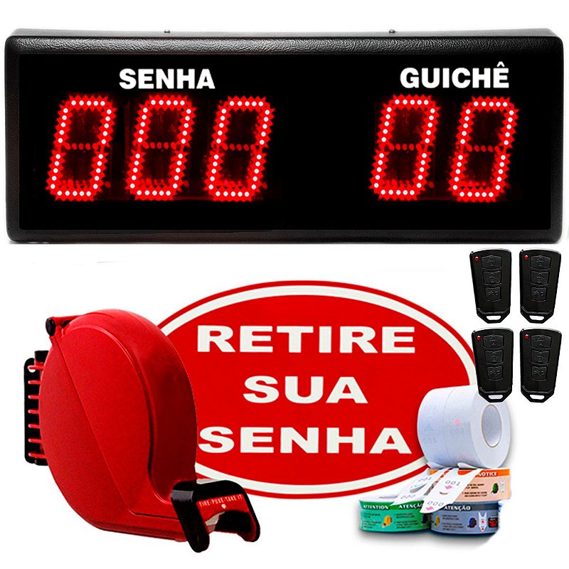 Painel de Senha e Guiche digito de 12 cm com Dispensador de senhas manuais Bico de Pato
