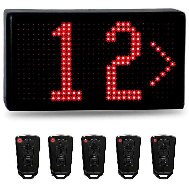 Painel Digital Caixa Livre Fila Unica C/5 Guichê Visor Extra Grande com SEtas