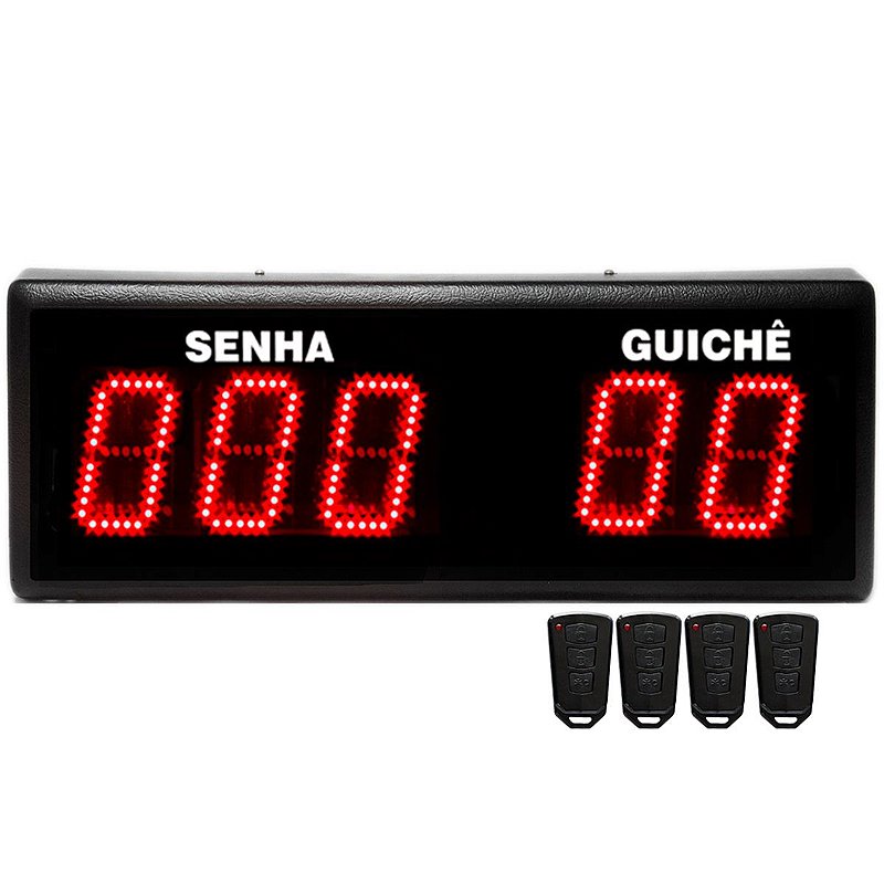 Painel Eletronico de Senha e Guiche 12 cm com 4 Controles Acionadores